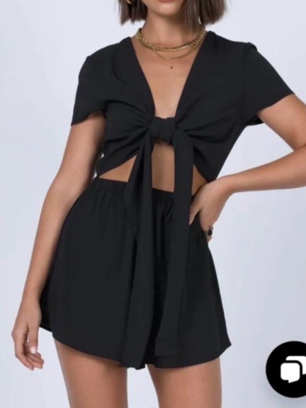 Princess Polly Black Tie-Front Two-Piece Romper Set